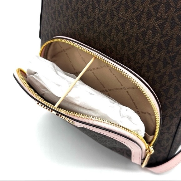 Michael Kors Medium Jaycee Zip Packet Backpack Brown/Light Pink - Picture 12 of 14